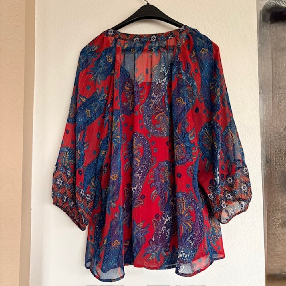 Figueroa & Flower Semi Sheer Womens XL Boho Tunic Blouse Buttons V Neck Camisole - Picture 5 of 11